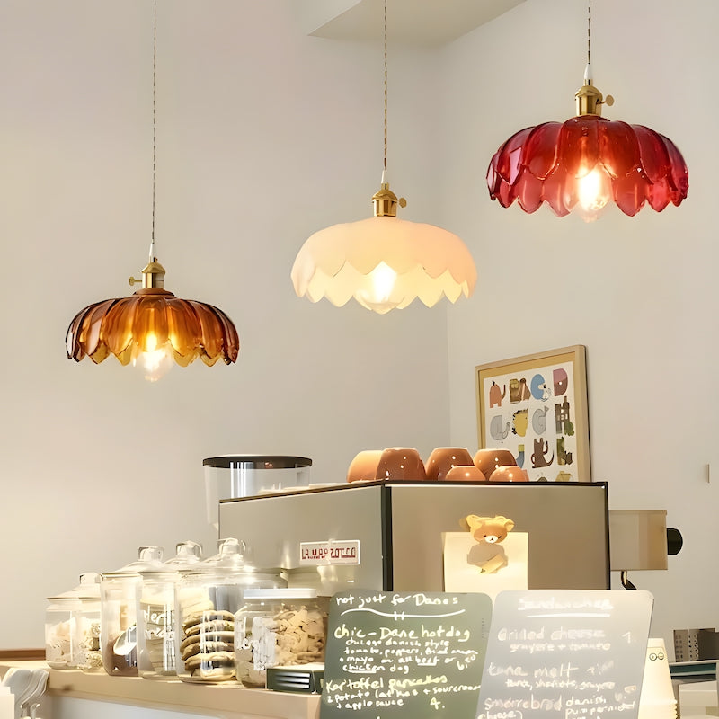 Glass Petal Pendant Lamp – Rustic Style Flower Design Light