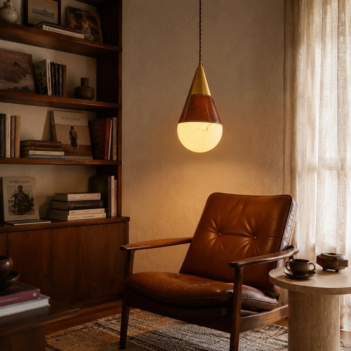 Vintage Leather Faux Marble Teardrop Pendant Light for Dining Rooms and Bedside