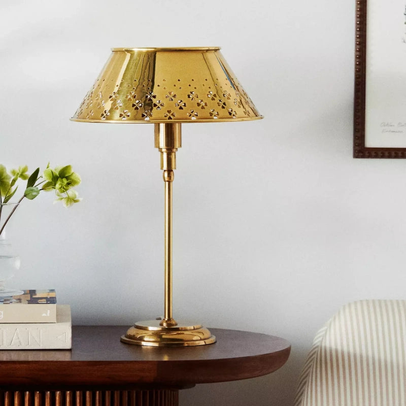 Auriglow Brass Floral Design Perforated Table Lamp – Space Age Inspired