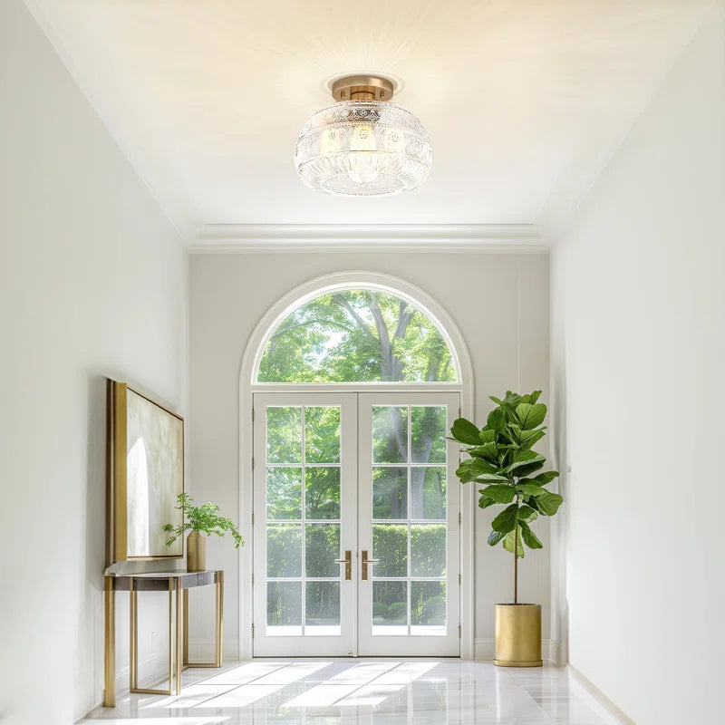 Vintage Clear Green Glass Ceiling Light