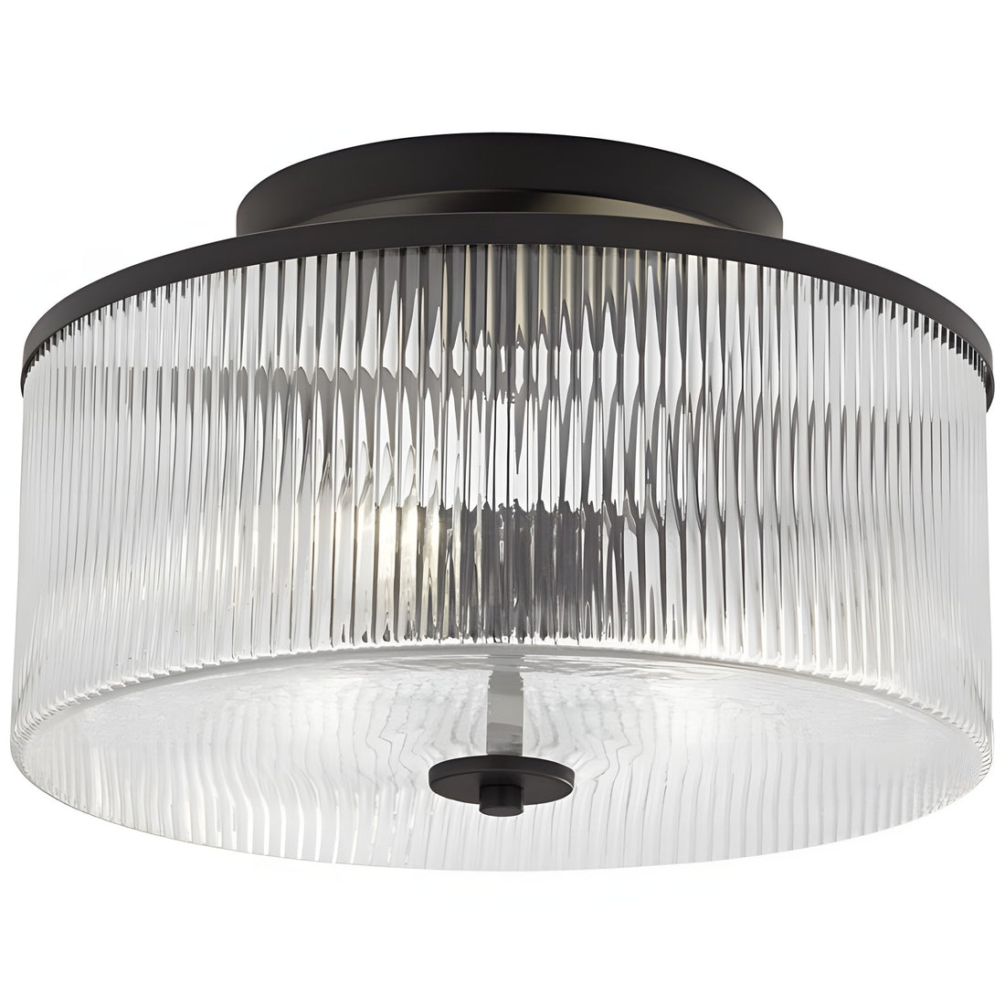 Plafonnier tambour en verre rayé Claude Farmhouse - Suspension rétro