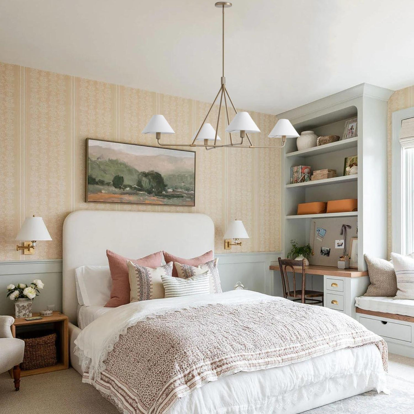 Diora Linen Adjustable Chandelier - Metal Modern Fixture for Living Room