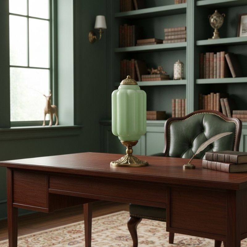 Lampe de table vintage Eloise en verre laiteux – Lampe de bureau LED en métal pour chambre