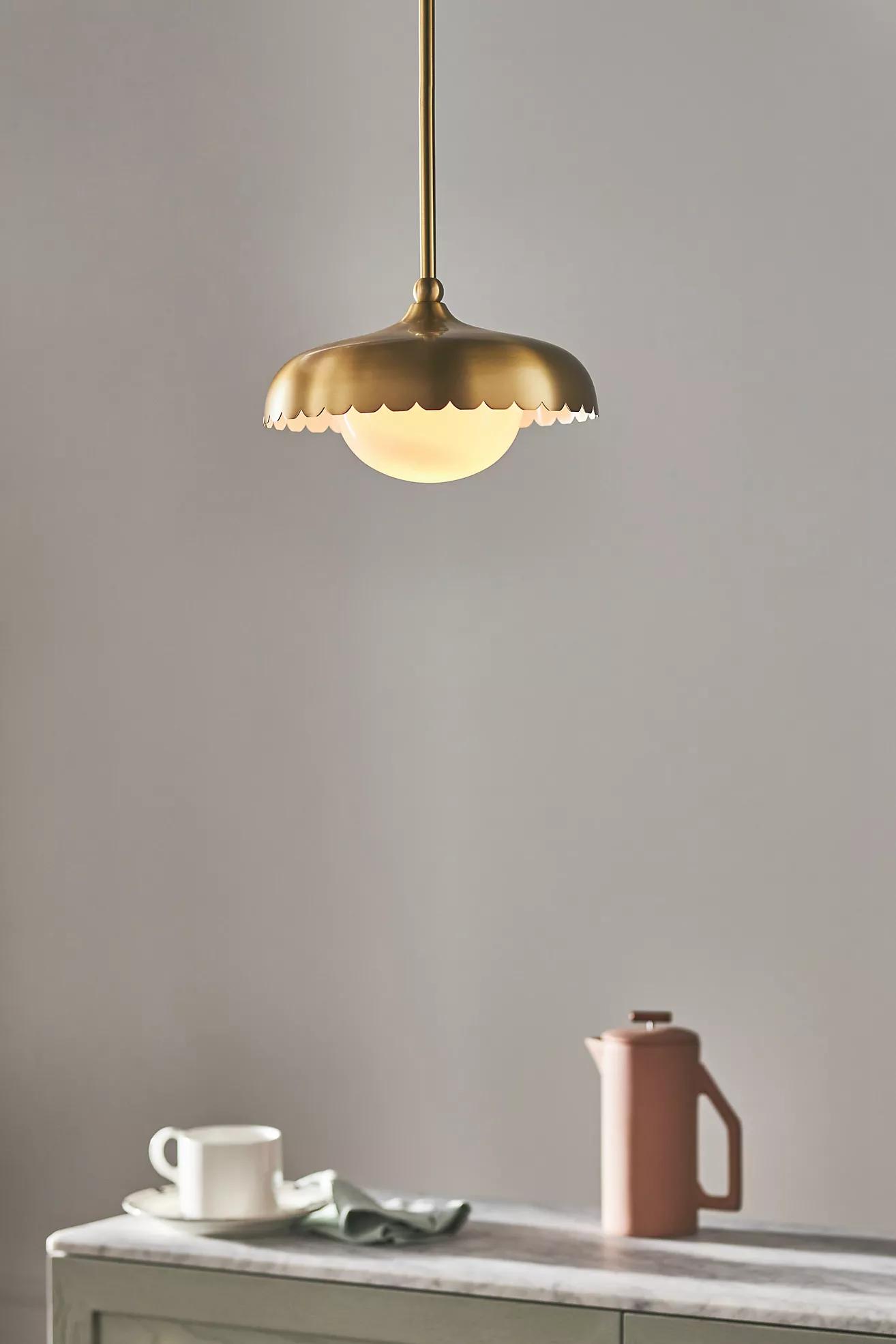 Rayla Scallop Pendant Light – Brass Finish Retro Ceiling Lamp for Dining & Kitchen