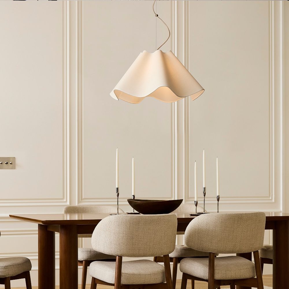 Oslan Modern Scalloped Pendant Light - Ivory Linen Shade for Hallway