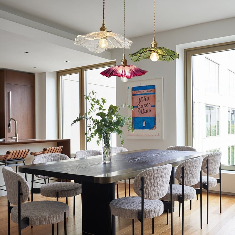 Retro Lotus Glass Pendant Light For bedroom