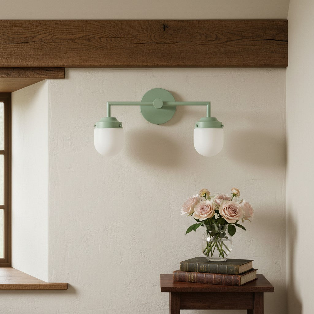 Opalume Glass Double Vanity Light - Vintage Style Bathroom Double Wall Lighting
