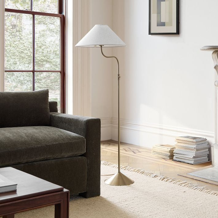 Fibura Champagne Bronze Floor Lamp - Elegant Linen Adjustable Lighting