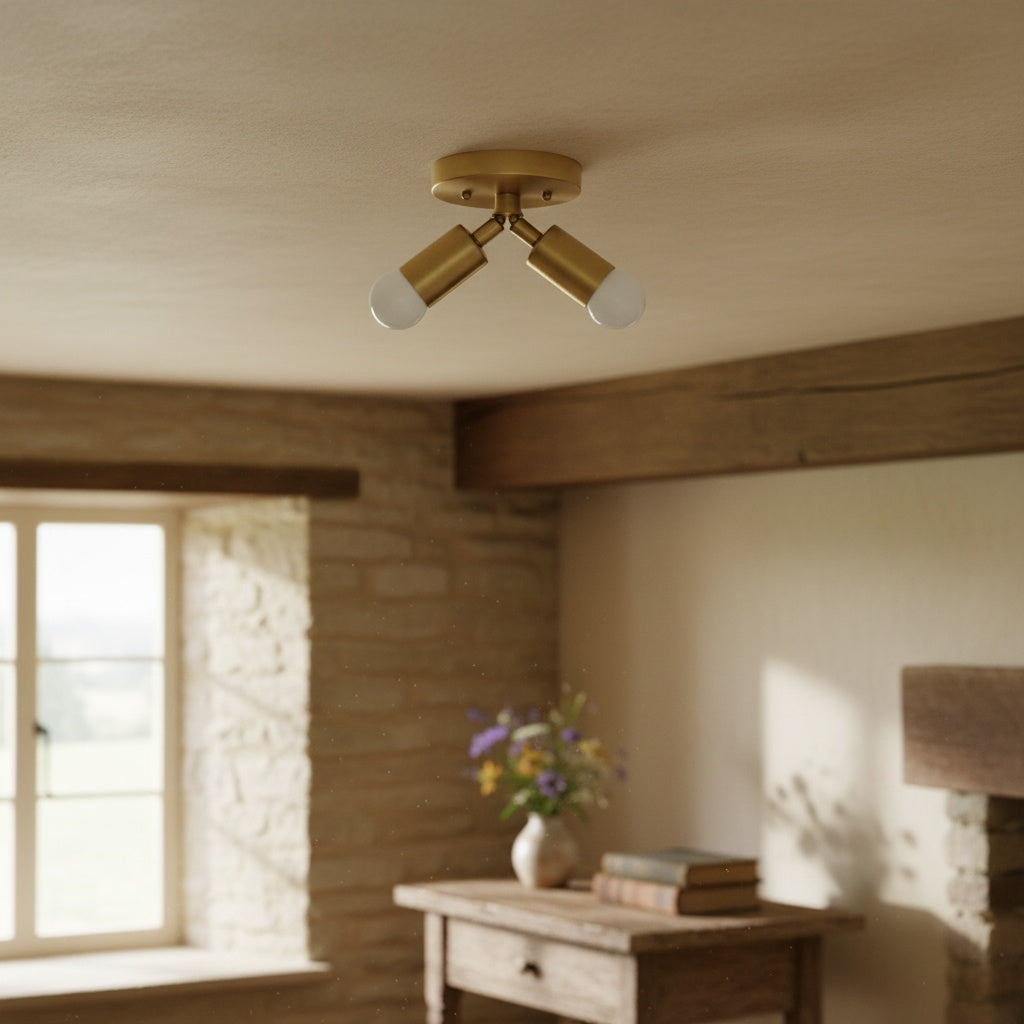 Mobilux Line Modern Brass Flush Mount - Minimalist Gold Ceiling Light for Bedroom