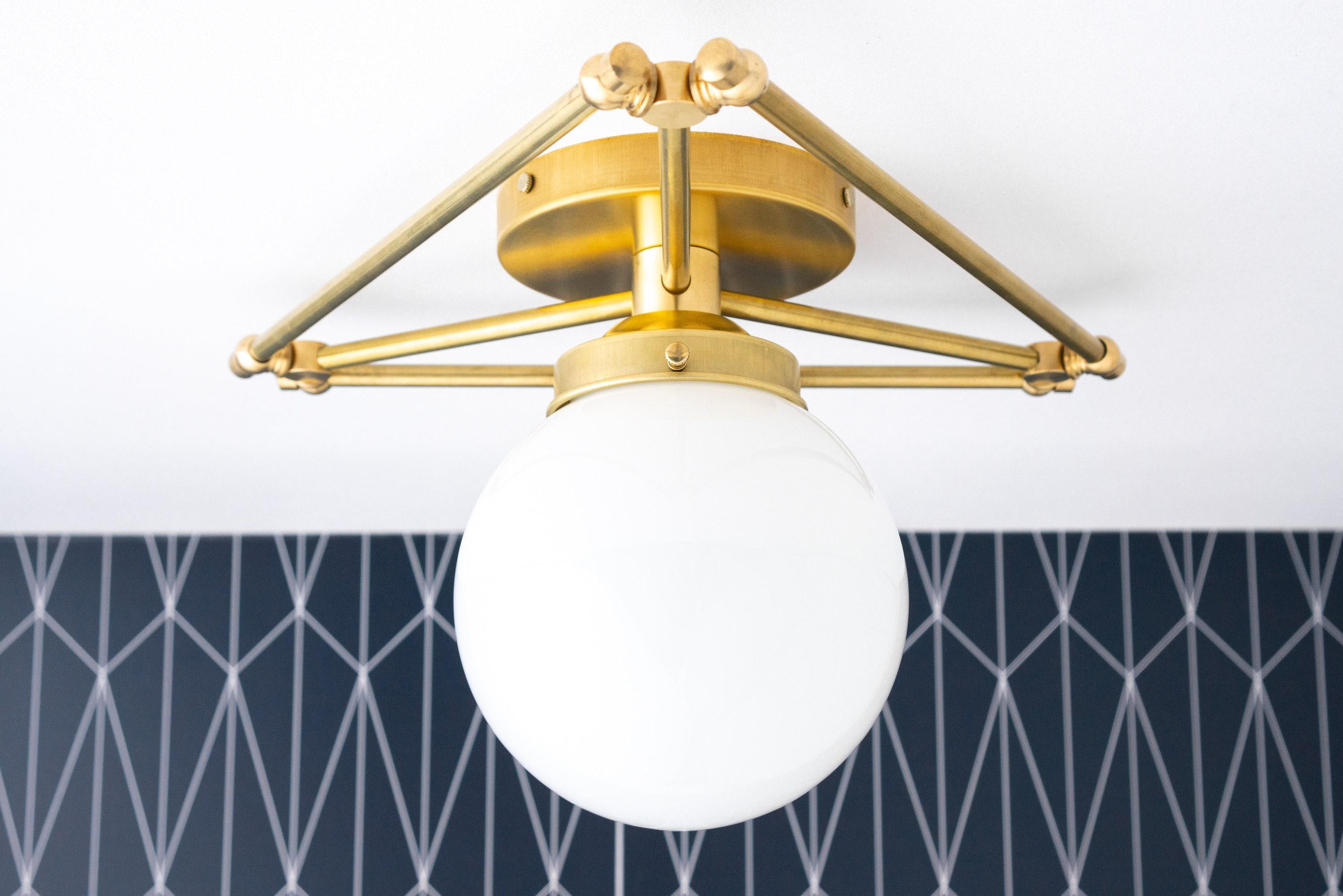 Glorica Glass Geometric Brass Ceiling Light - Hand-Blown Globe Design