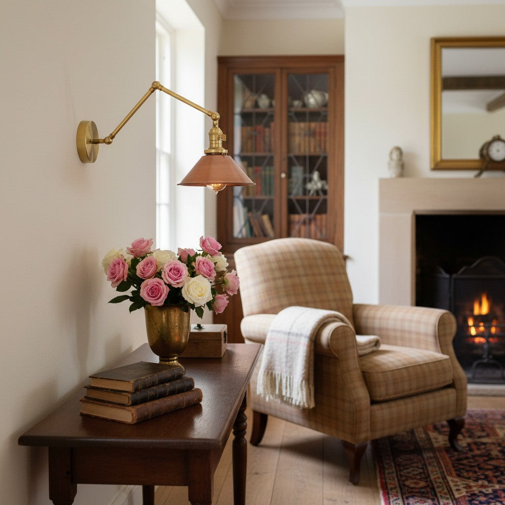 Conique Metal Industrial Wall Sconce with Adjustable Arm - Vintage Copper Cone Shade for Task Lighting