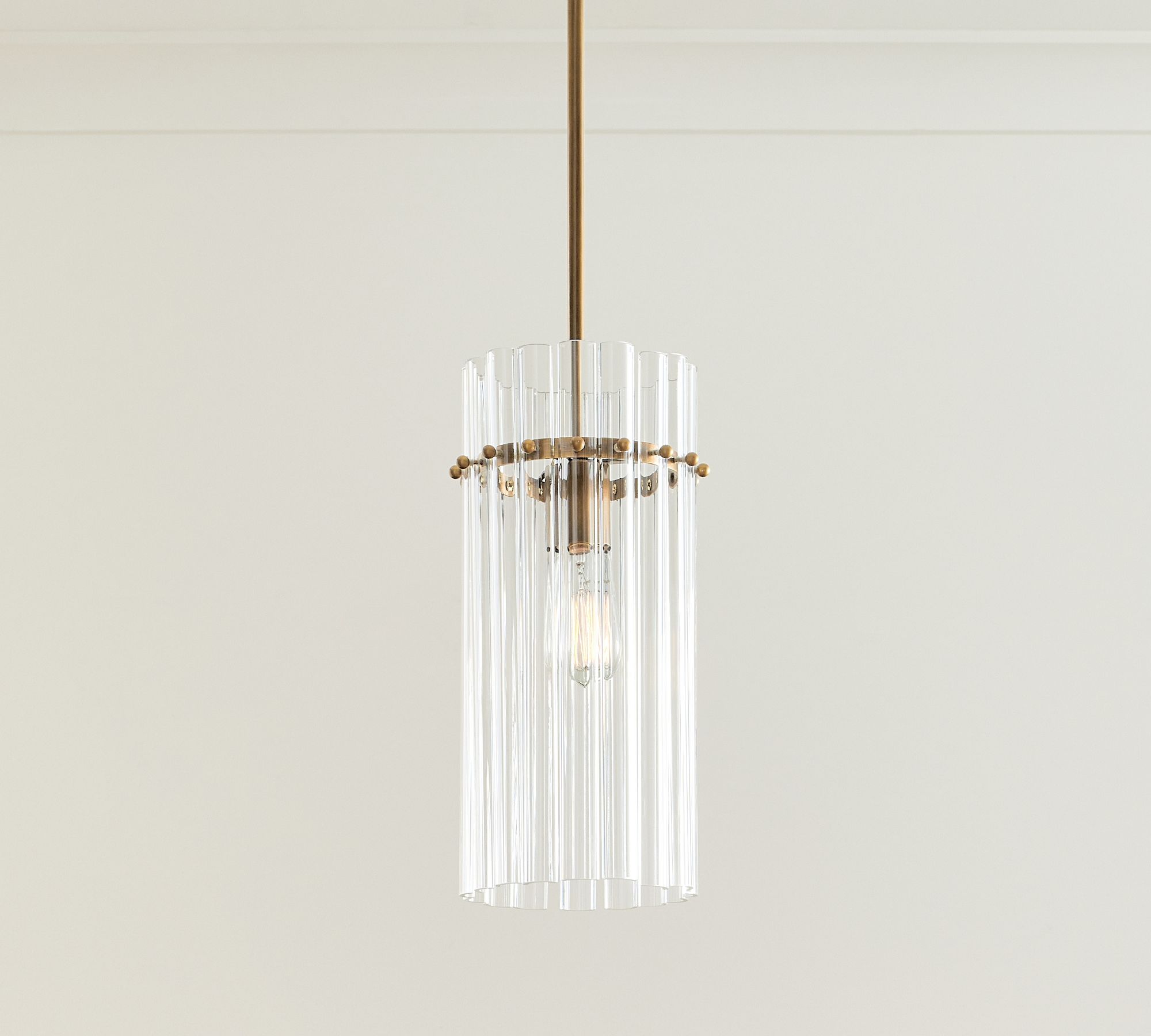 Lumora Crystal Pendant Light – Elegant Tumbled Brass & Cut Glass