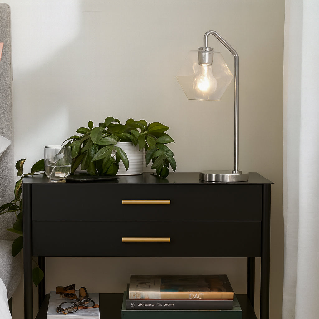 Lampe de table lumineuse en verre à facettes géométriques Talvior