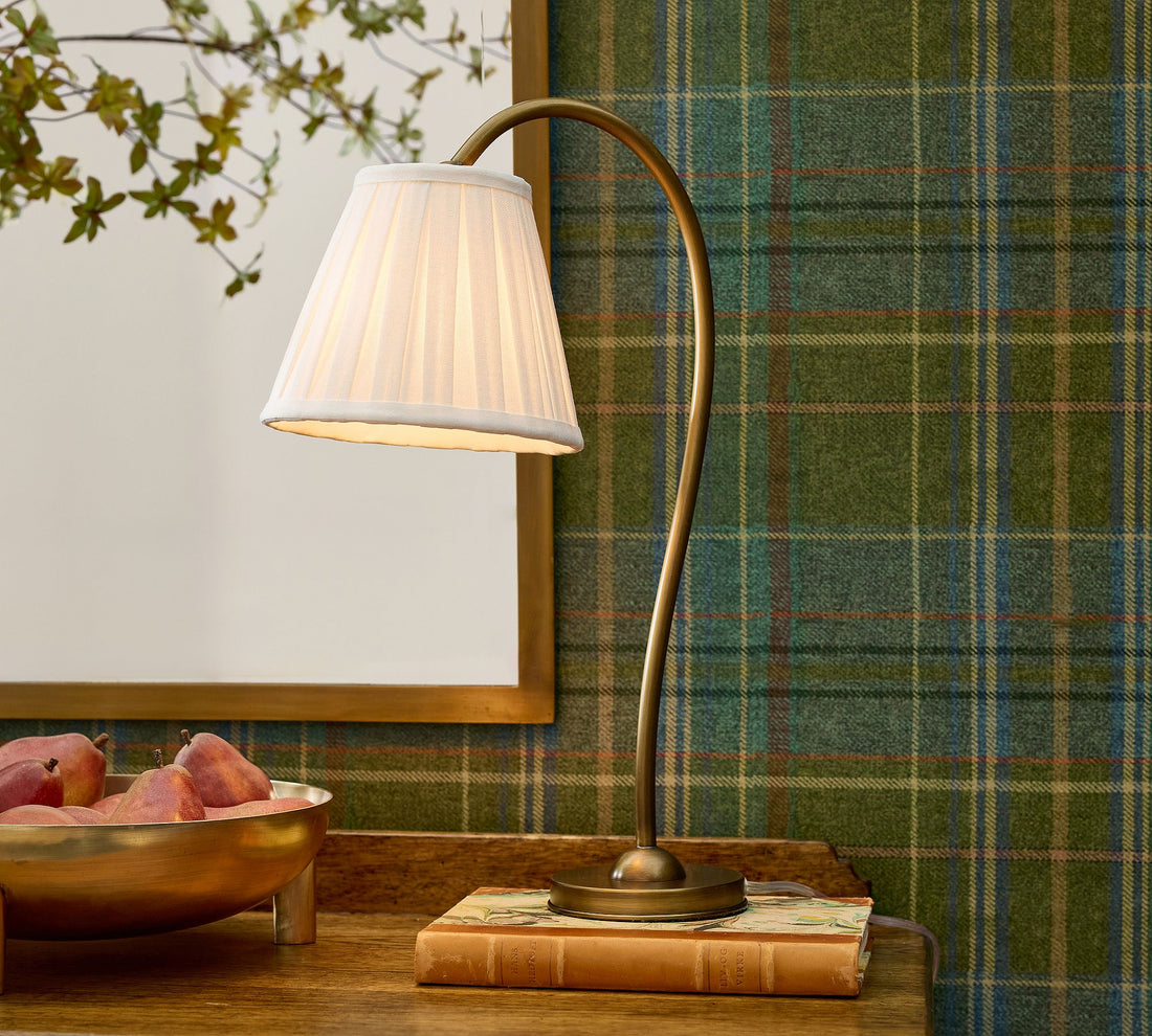 Luvora Linen Table Lamp - Vintage Brass Pleated Shade Bedside Lamp