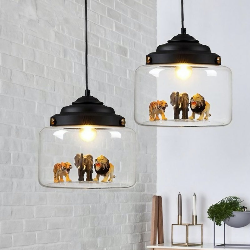 Glass Shade Zoo Pendant Light – Artistic Lamp for Playroom or Bedroom
