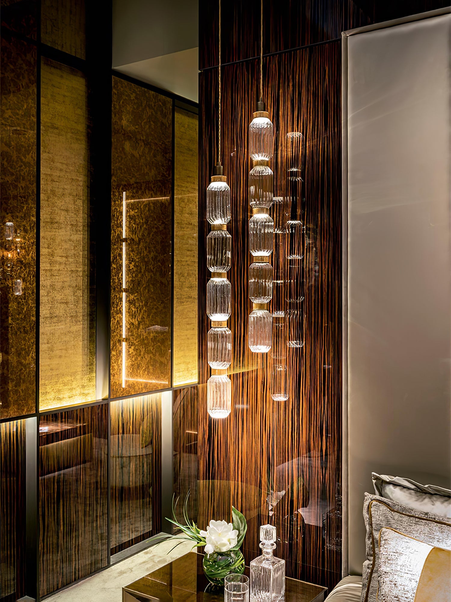 Sleek Hanging Light - Iron Metal Glass Gold Clear Hardwired Atmosphere