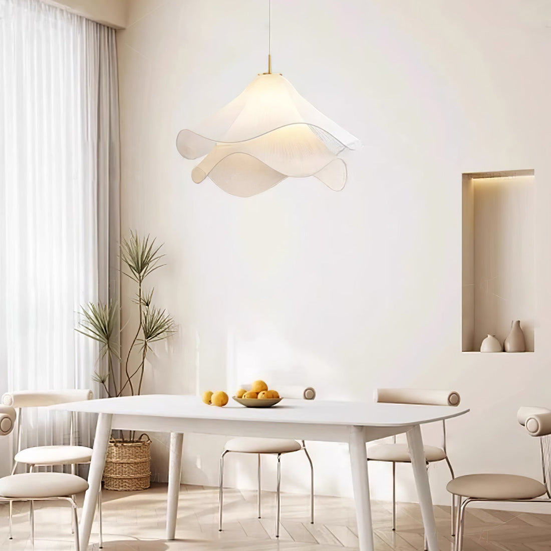 Ethereal Pleated Fabric Bloom Pendant Lamp - French Floral Design Fixture