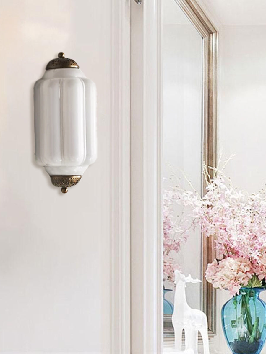 Vintage Milk Glass Wall Sconce Handcrafted Distressed Brass Light