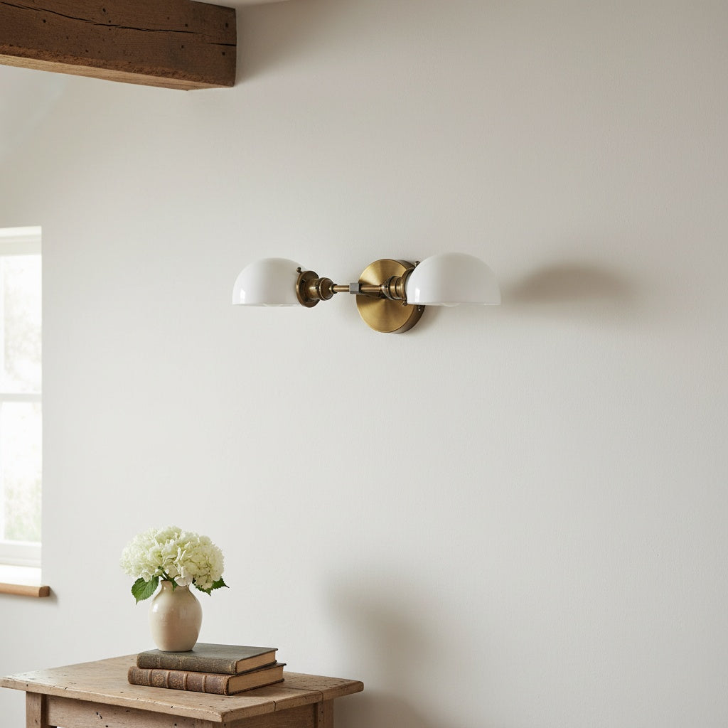 Ornato Luxe Mid-Century Vanity Light - Brass Bathroom Fixture with Opal Glass