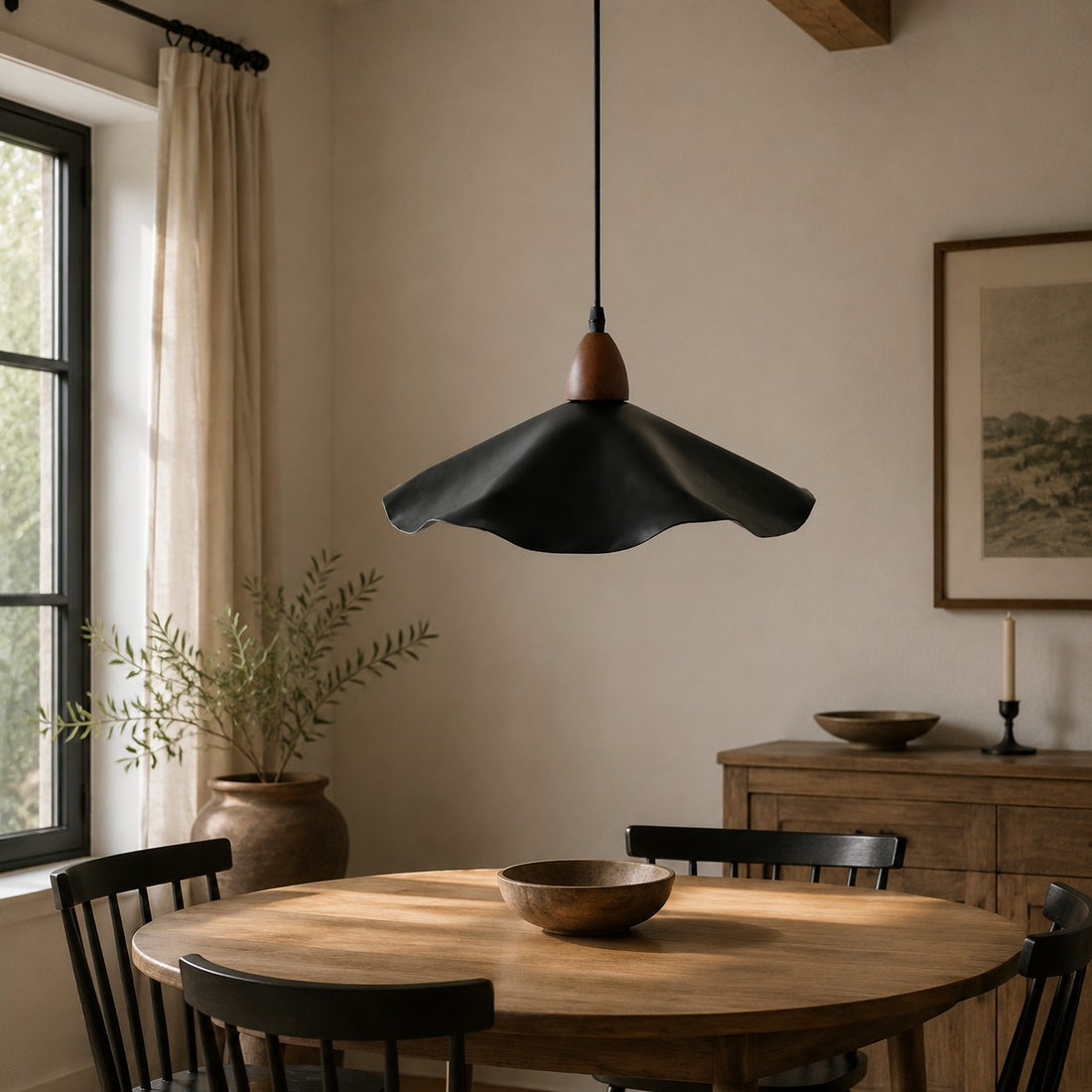 Vintage Wavy Pendant Light with Aged Metal Shade