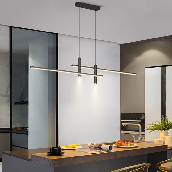 Dimmable LED Linear Pendant Light – Black Pendant Light for Dining Room