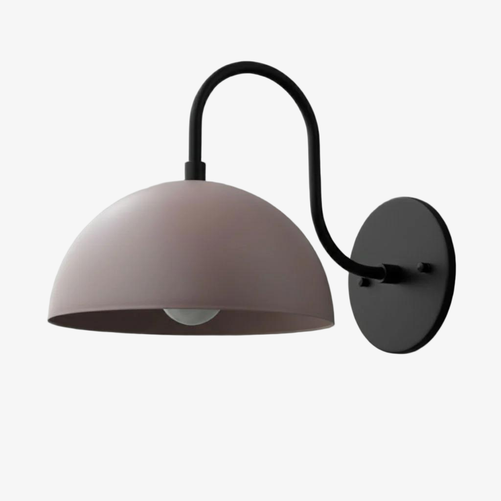Curva Metal  Industrial Wall Sconce - Curved Brass Arm - Hammered Dome Light Fixture