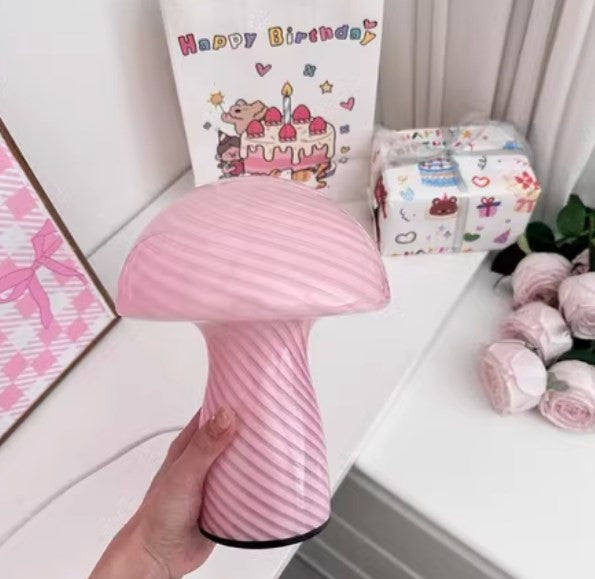Mushroom Table Lamp – Designer Striped Glass Light for Cozy Spaces