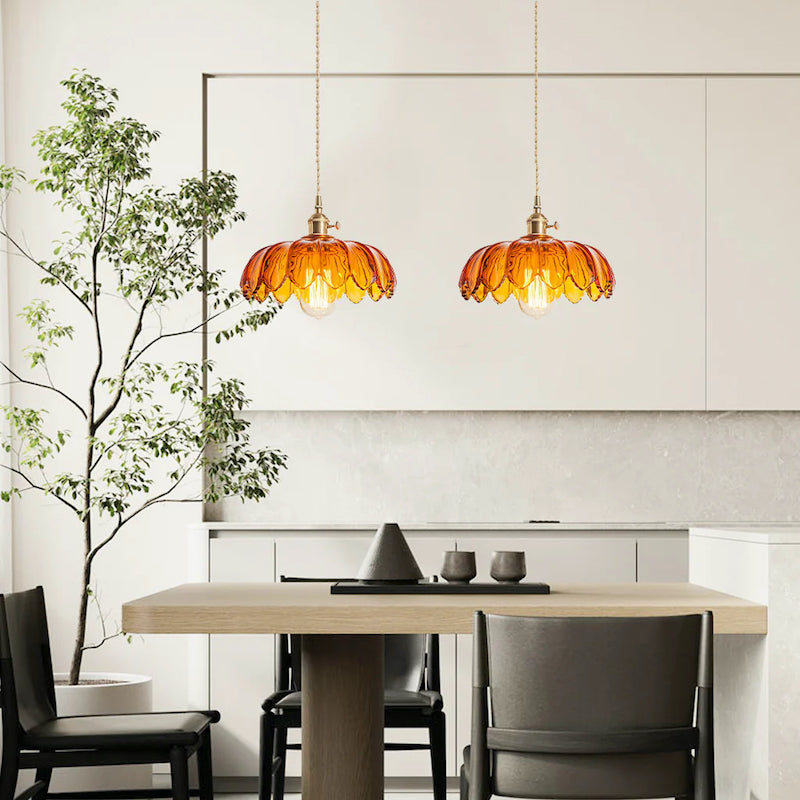 Glass Petal Pendant Lamp – Rustic Style Flower Design Light