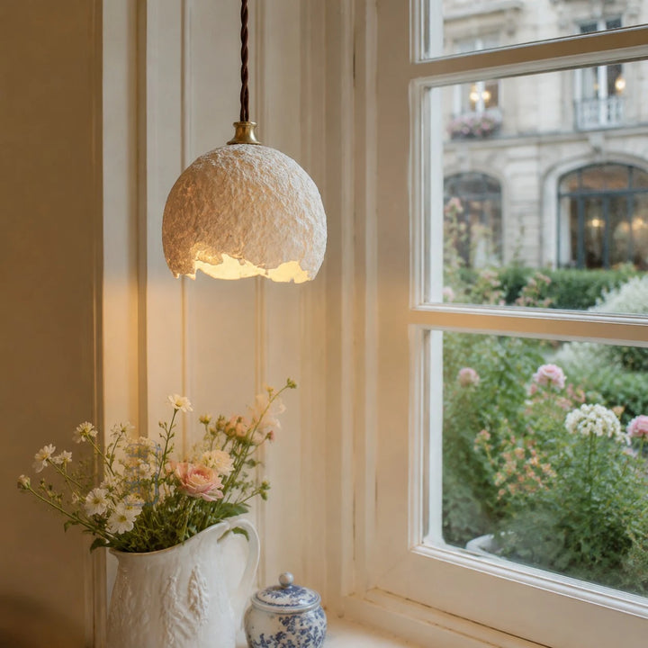 Paper pendant light in room setting