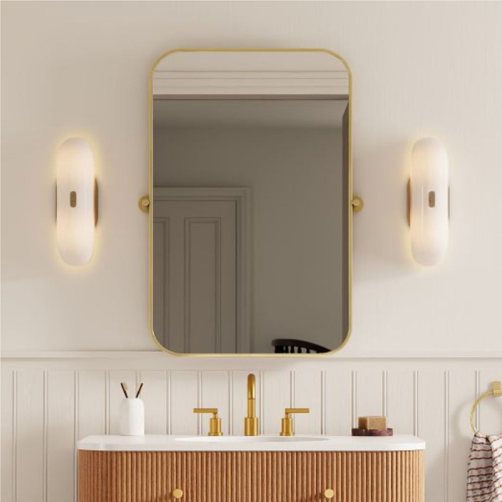 Ferosa Elegant Boat-Shaped Wall Lamp – Brass Finish with Milk Glass Linear Design