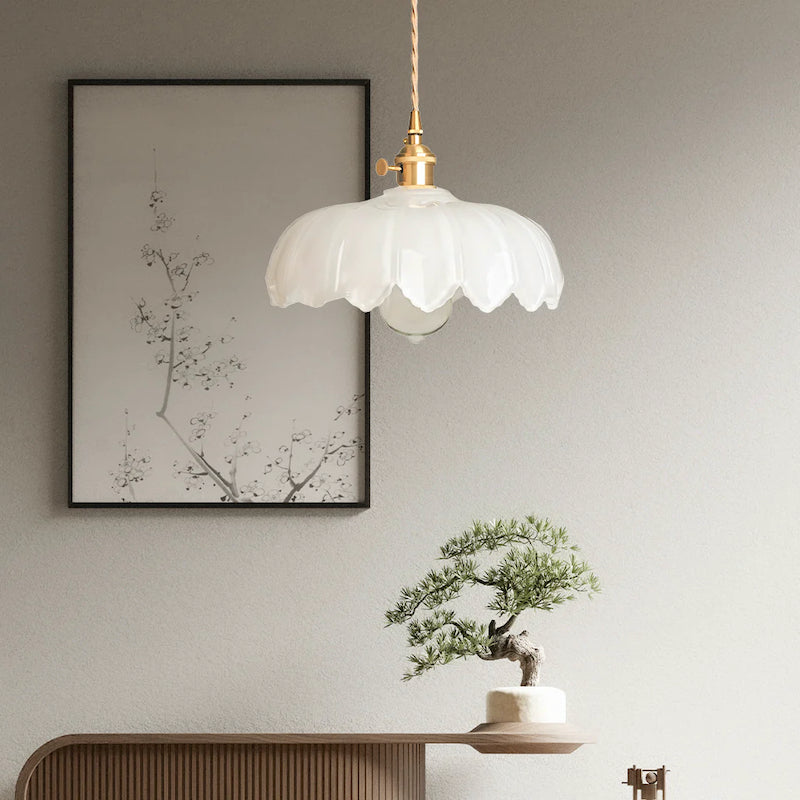 Glass Petal Pendant Lamp – Rustic Style Flower Design Light
