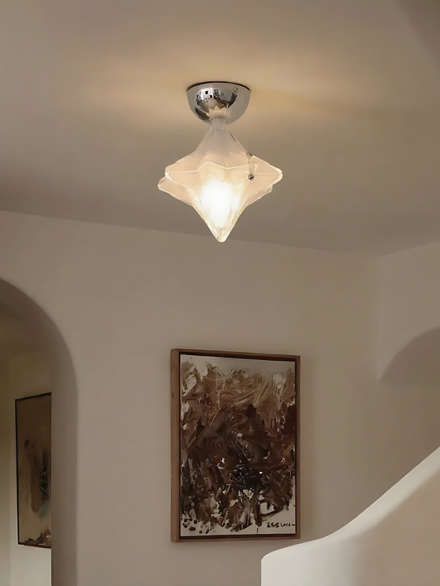 Art Deco Star Ceiling Lamp -Frosted Glass Fixture for Hallway & Entryway -Astris Ceres