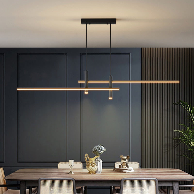 Dimmable LED Linear Pendant Light – Black Pendant Light for Dining Room