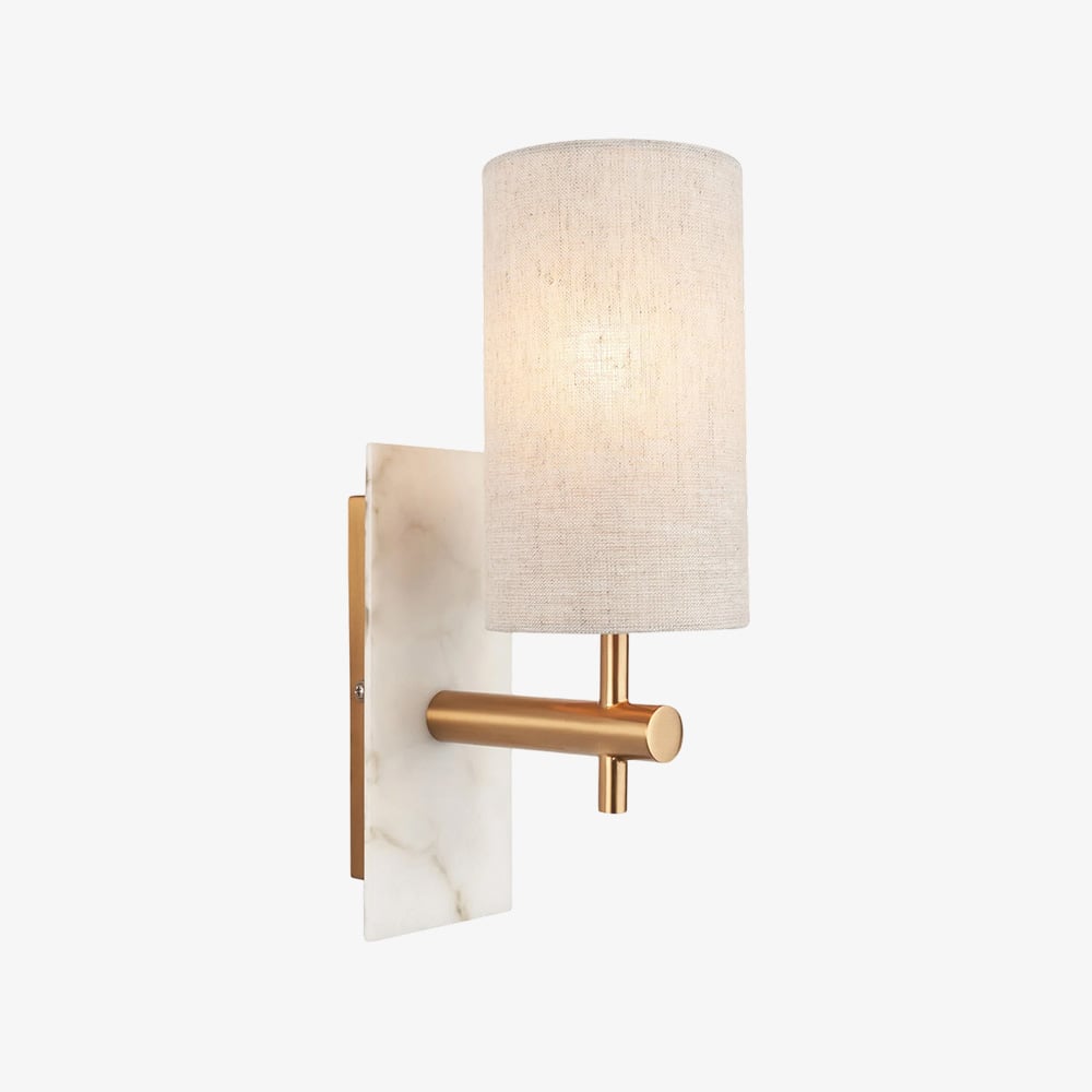 Vintage Brass Marble Wall Sconce - Natural Linen Shade