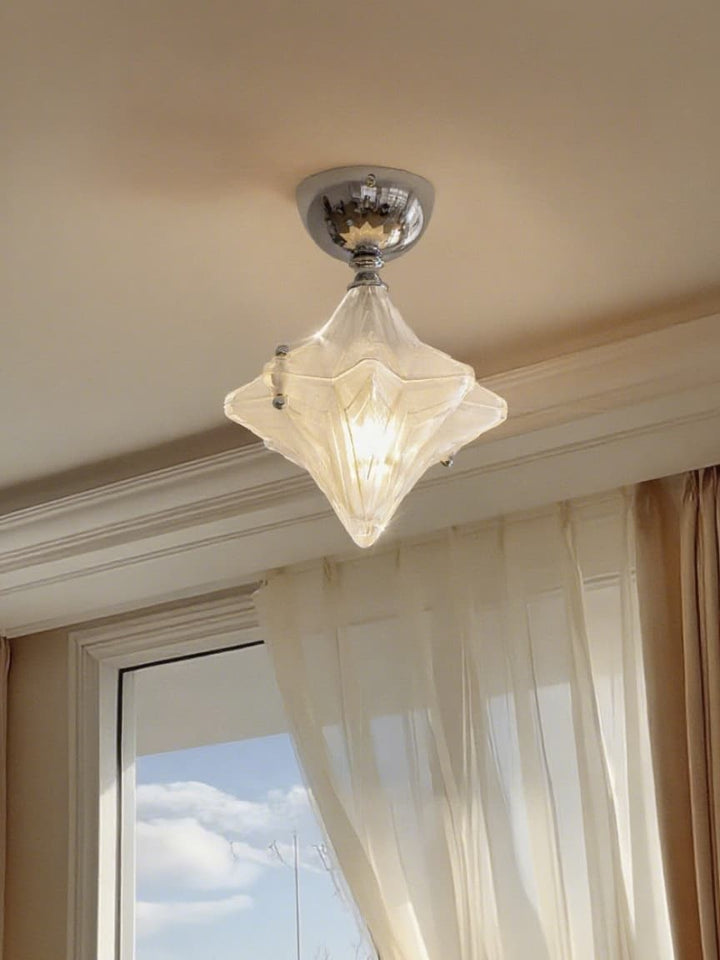 Art Deco Star Ceiling Lamp -Frosted Glass Fixture for Hallway & Entryway -Astris Ceres