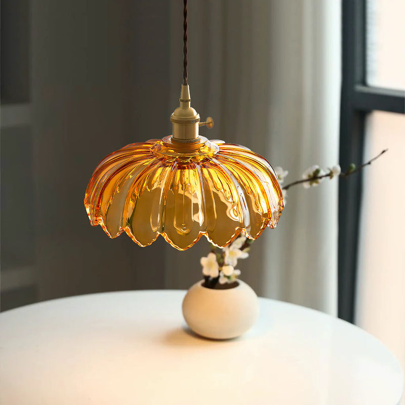 Glass Petal Pendant Lamp – Rustic Style Flower Design Light