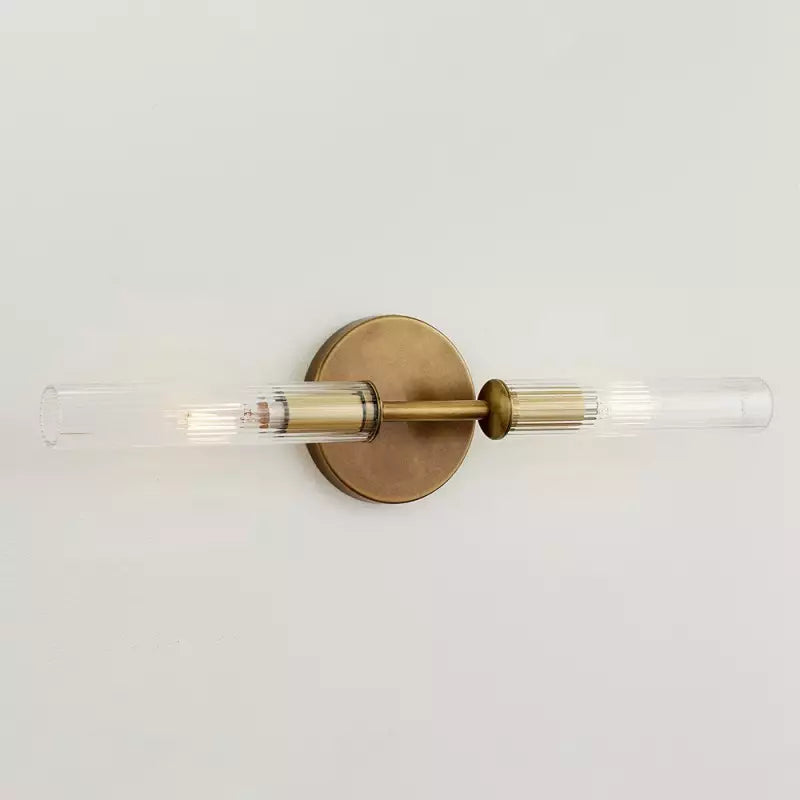 Alice Rustic Transparent Cooper Ribbed Glass Double Tube Sconce