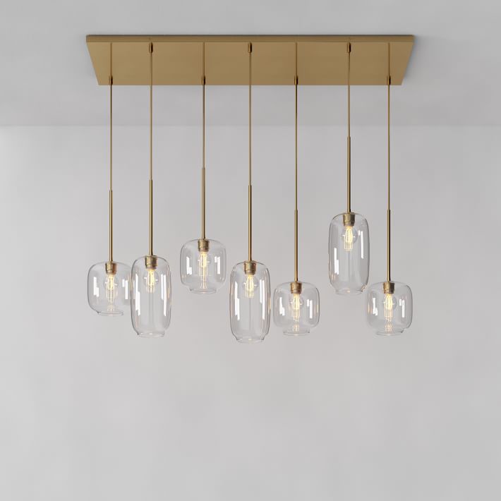 Lumivelle Sculptural 7-Light Chandelier – Adjustable Height Modern Glass Pendant
