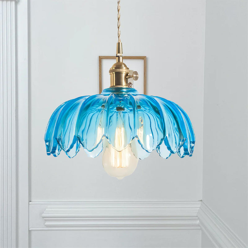 Glass Petal Pendant Lamp – Rustic Style Flower Design Light