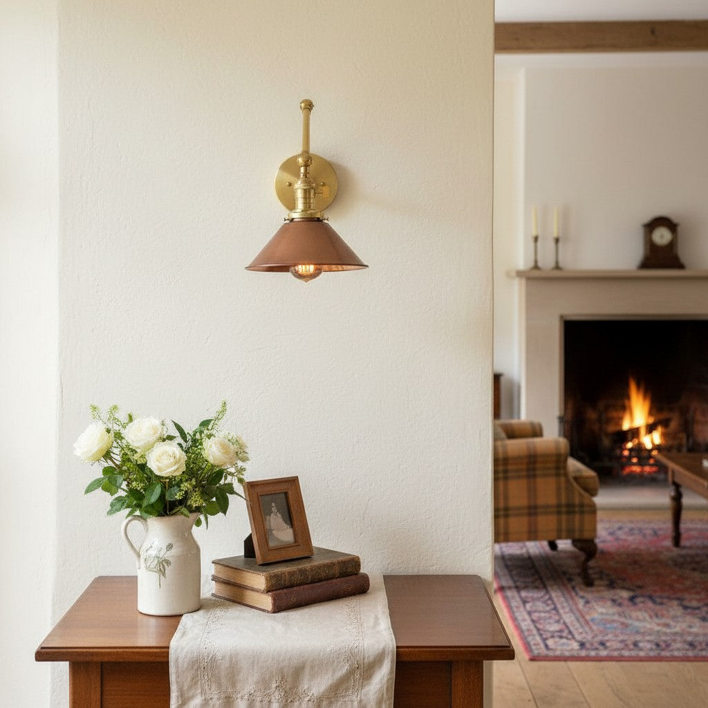 Conique Metal Industrial Wall Sconce with Adjustable Arm - Vintage Copper Cone Shade for Task Lighting