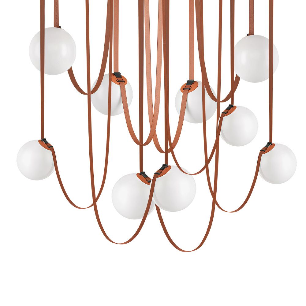 Suspension moderne en cuir – Lampe à boules de verre multiples pour salle à manger