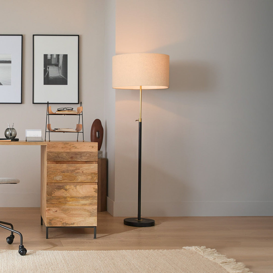 Mavora Linen Floor Lamp - Modern Adjustable Metal Lamp for Living Room