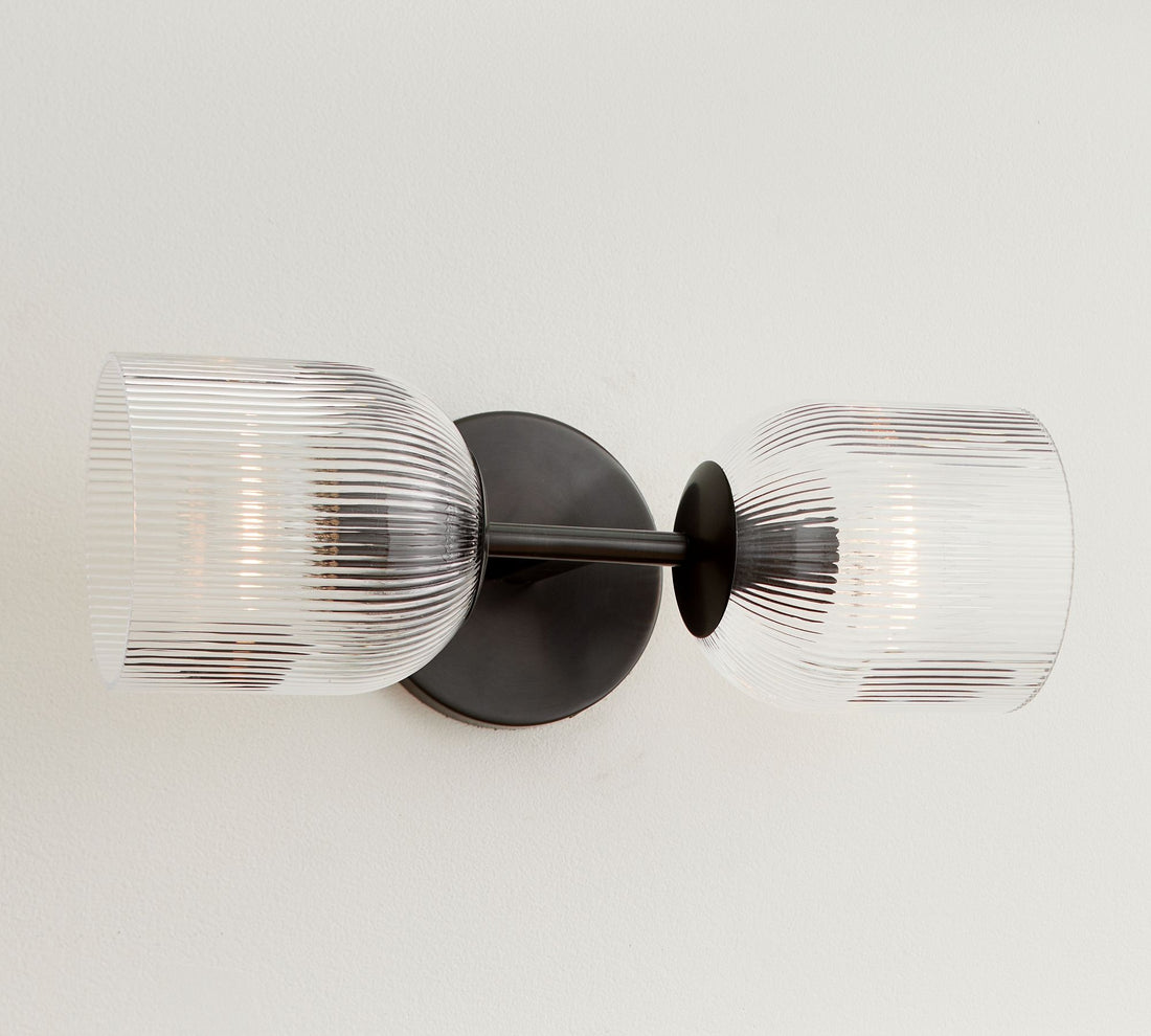 Applique Bravira en verre strié – Applique murale en métal avec abat-jour en verre transparent