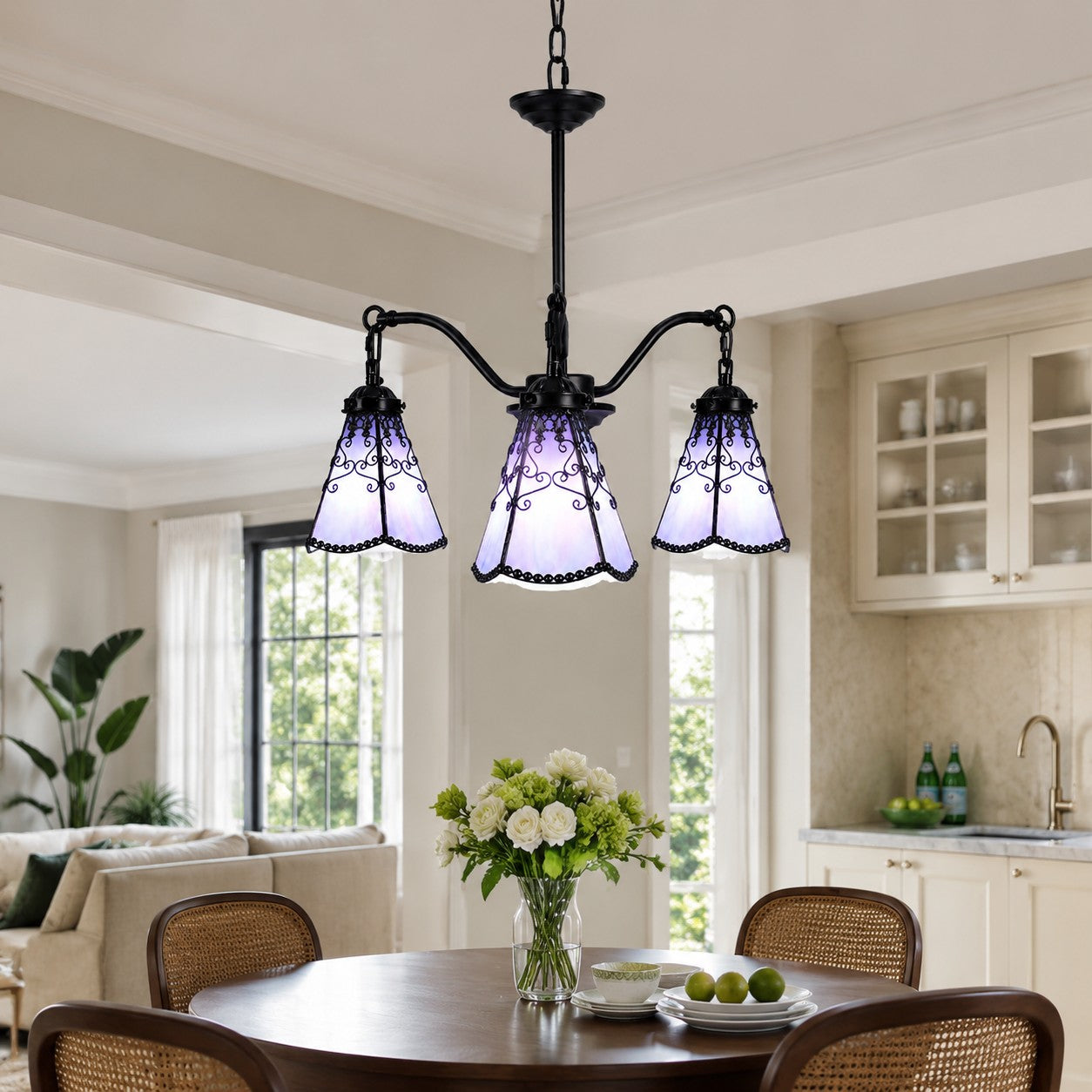 Blue purple chandelier scene view