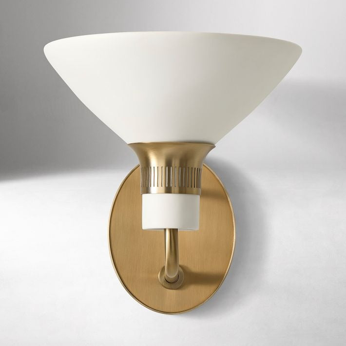 Applique murale câblée Calvor en bronze champagne – Abat-jour en porcelaine ivoire
