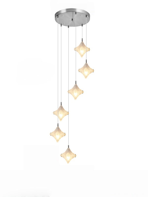 Art Deco Star Staircase Pendant Light -Frosted Glass Hanging Fixture-Astris Altair