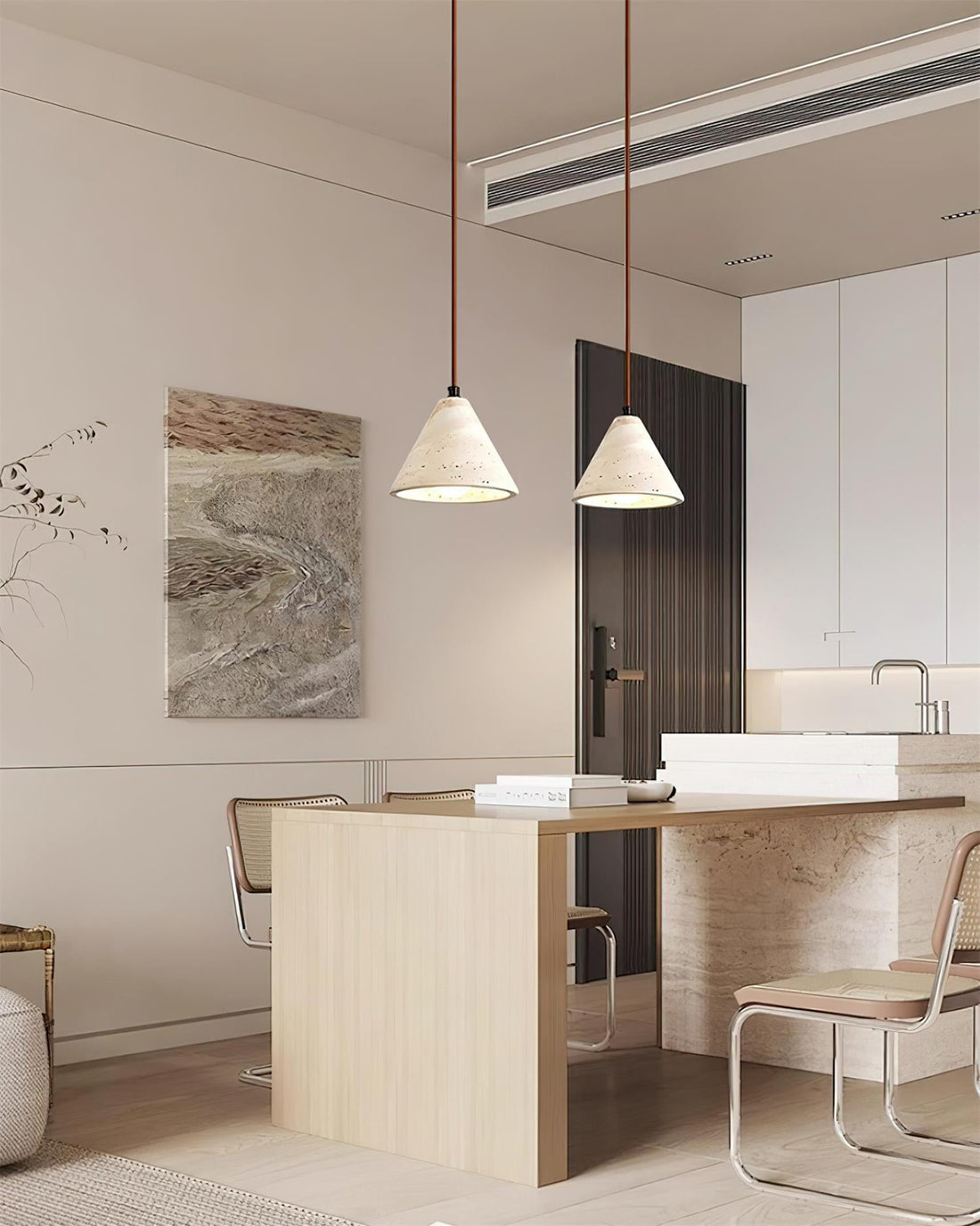 Minimalist Stone Pendant Light - Raw Yellow Travertine Lighting