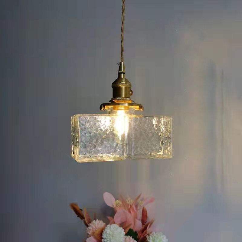 Suspension traditionnelle vintage carrée rectangulaire en verre ondulé à 1 ampoule pour salon