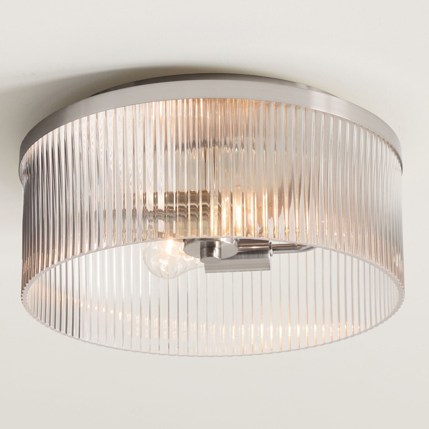 Bravira Flush Mount Ceiling Light - Ribbed & Bubbled Glass Metal Light