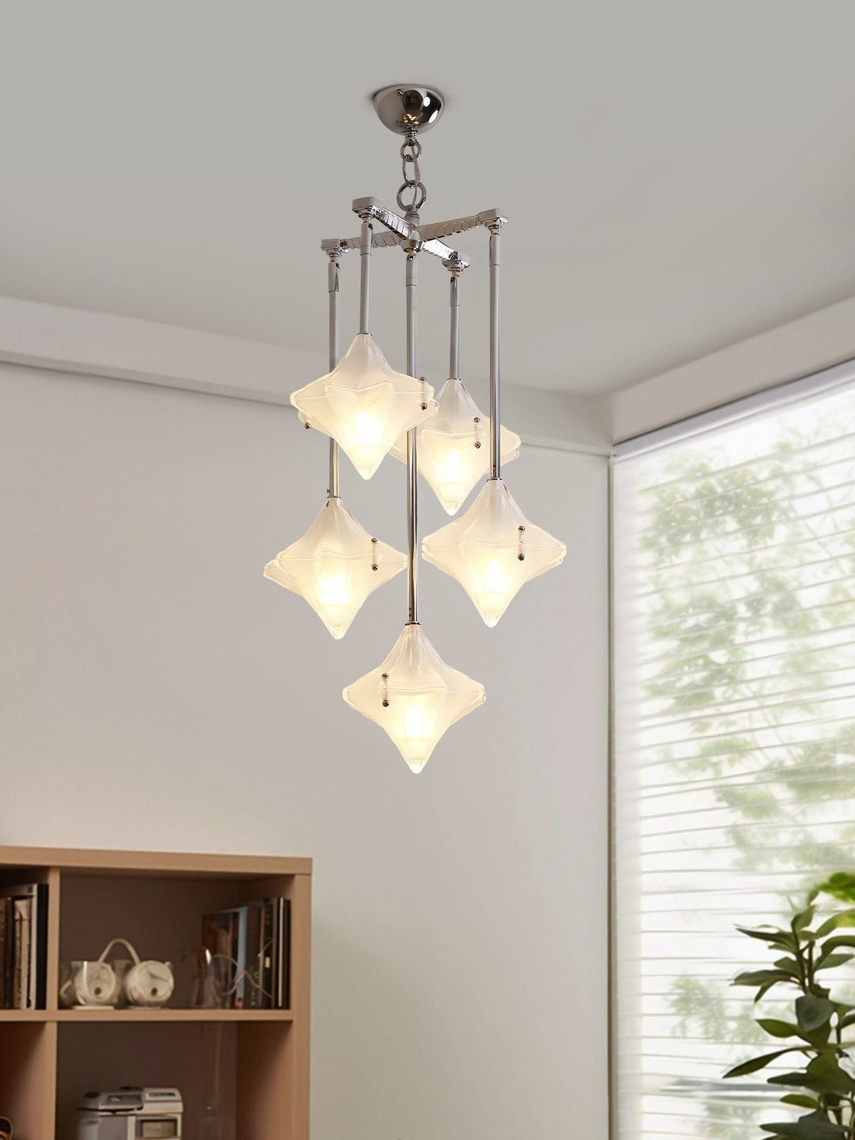 Art Deco Astris Star Chandelier -Frosted Glass Deco Fixture for Dining Room